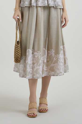 SOBARIKO Grey Linen Round Neck Lucy Accordion Top And Midi Skirt Set at Aza Fashions SOBARIKO_Grey Linen Round Neck Lucy Accordion Top And Midi Skirt Set _at_Aza_Fashions