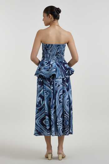 SOBARIKO Marbela Marble Print Peplum Top & Skirt Set