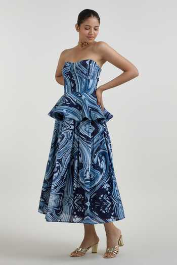 SOBARIKO Marbela Marble Print Peplum Top & Skirt Set