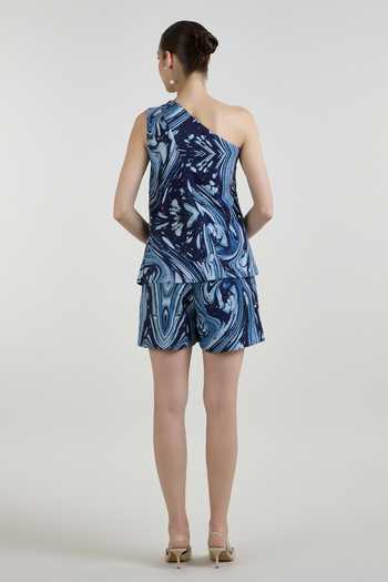 SOBARIKO Marbela Print One Shoulder Waistcoat & Shorts Set 