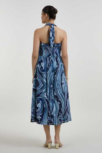 SOBARIKO Marbela Marble Print Halter Dress