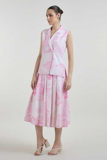 Buy SOBARIKO Pink Linen Rosia Printed Blazer And Skirt Set Online at Aza Fashions Buy_SOBARIKO_Pink Linen Rosia Printed Blazer And Skirt Set _Online_at_Aza_Fashions