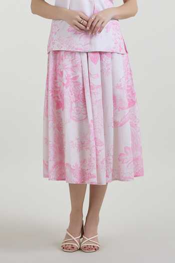 Shop SOBARIKO Pink Linen Rosia Printed Blazer And Skirt Set Online at Aza Fashions Shop_SOBARIKO_Pink Linen Rosia Printed Blazer And Skirt Set _Online_at_Aza_Fashions