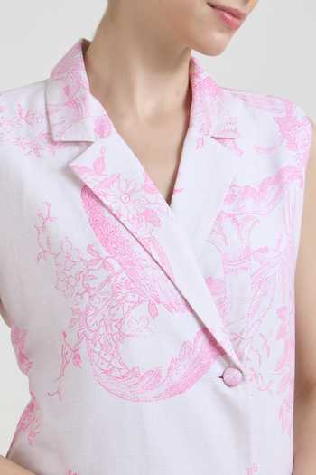 SOBARIKO Pink Linen Rosia Printed Blazer And Skirt Set at Aza Fashions SOBARIKO_Pink Linen Rosia Printed Blazer And Skirt Set _at_Aza_Fashions