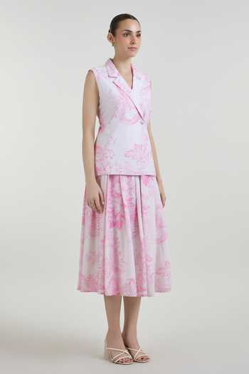 Buy SOBARIKO Pink Linen Rosia Printed Blazer And Skirt Set Buy_SOBARIKO_Pink Linen Rosia Printed Blazer And Skirt Set