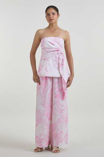 SOBARIKO Pink Linen Bandeau Neck Rosia Strapless Top And Pant Set at Aza Fashions SOBARIKO_Pink Linen Bandeau Neck Rosia Strapless Top And Pant Set _at_Aza_Fashions