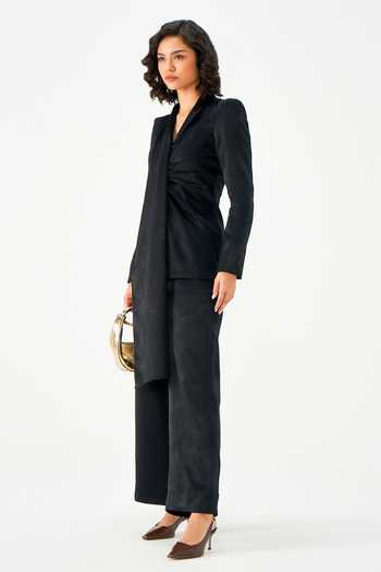NOTEBOOK Navy Viscose Shawl Neck Phillipe Asymmetric Jacket With Pant Online at Aza Fashions NOTEBOOK_Navy Viscose Shawl Neck Phillipe Asymmetric Jacket With Pant _Online_at_Aza_Fashions