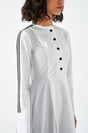 Buy_NOTEBOOK_Black Cotton Mandarin Collar Katherine Handkerchief Hem Dress _Online_at_Aza_Fashions