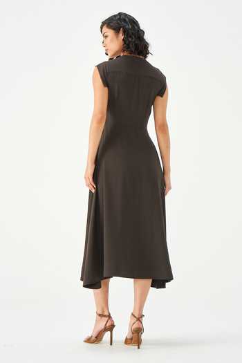 Buy NOTEBOOK Brown Cotton Collared , High Diane Midi Dress Online at Aza Fashions Buy_NOTEBOOK_Brown Cotton Collared , High Diane Midi Dress _Online_at_Aza_Fashions