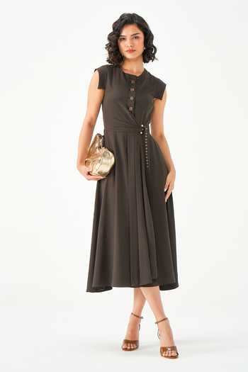 Buy NOTEBOOK Brown Cotton Collared , High Diane Midi Dress Buy_NOTEBOOK_Brown Cotton Collared , High Diane Midi Dress