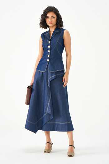 NOTEBOOK Mikel Asymmetrical Denim Waistcoat & Skirt Set 
