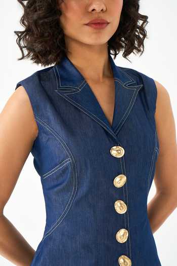 Buy NOTEBOOK Blue Denim Collared Neck Mikel Asymmetrical Waistcoat And Skirt Set Online at Aza Fashions Buy_NOTEBOOK_Blue Denim Collared Neck Mikel Asymmetrical Waistcoat And Skirt Set _Online_at_Aza_Fashions