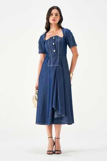 NOTEBOOK Madelyn Tailored Denim Midi Dress  