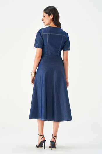 NOTEBOOK Madelyn Tailored Denim Midi Dress  
