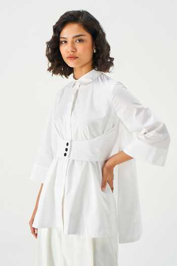 NOTEBOOK_Ivory Cotton Collared Neck Matilda Tunic Shirt _Online_at_Aza_Fashions