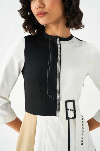 Buy NOTEBOOK Black Rayon, Terrycloth Round Neck Beniece Colourblock Dress Online at Aza Fashions Buy_NOTEBOOK_Black Rayon, Terrycloth Round Neck Beniece Colourblock Dress _Online_at_Aza_Fashions