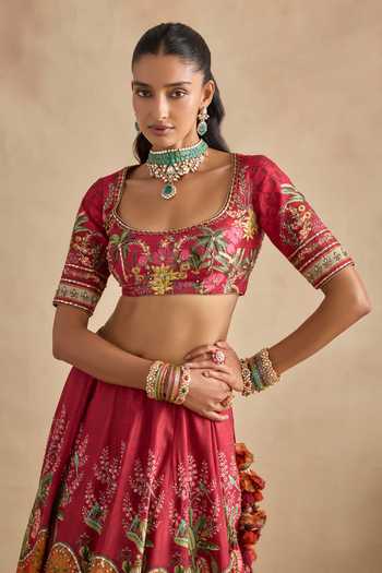 Kalista Red , Saranya Hand Embroidered Tropical Print Lehenga Set Online at Aza Fashions Kalista_Red , Saranya Hand Embroidered Tropical Print Lehenga Set _Online_at_Aza_Fashions