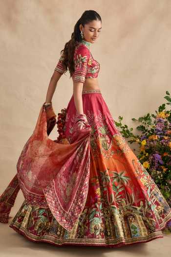 Buy Kalista Red , Saranya Hand Embroidered Tropical Print Lehenga Set Buy_Kalista_Red , Saranya Hand Embroidered Tropical Print Lehenga Set