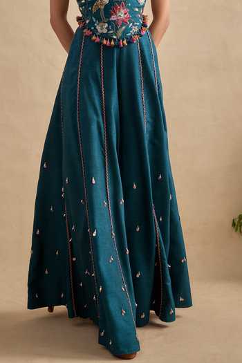 Buy Kalista Blue Silk, Viscose Round Neck Sonika Floral Embroidered Blouse And Sharara Set Online at Aza Fashions Buy_Kalista_Blue Silk, Viscose Round Neck Sonika Floral Embroidered Blouse And Sharara Set _Online_at_Aza_Fashions