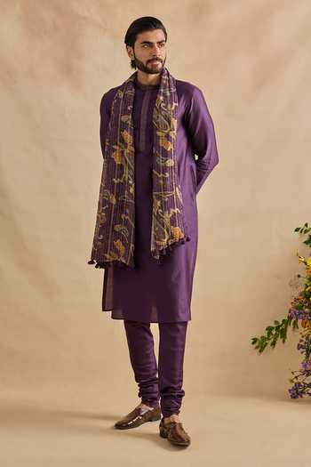 Buy_Kalista_Purple Silk, Chanderi, Viscose Aarush Kurta Set With Tonal Dupatta _Online_at_Aza_Fashions
