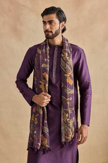 Kalista_Purple Silk, Chanderi, Viscose Aarush Kurta Set With Tonal Dupatta _at_Aza_Fashions