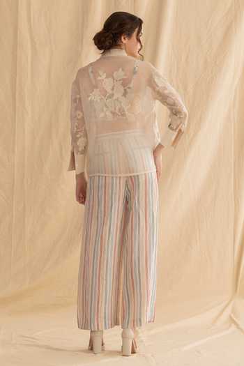 Dried Flowers Applique Hand Embroidered Shirt 