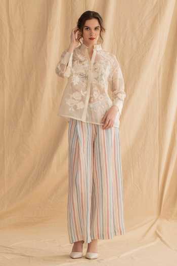 Dried Flowers Applique Hand Embroidered Shirt 