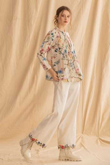 Buy Dried Flowers Ivory Silk, Chanderi Round Neck Floral Print Shirt Online at Aza Fashions Buy_Dried Flowers_Ivory Silk, Chanderi Round Neck Floral Print Shirt _Online_at_Aza_Fashions