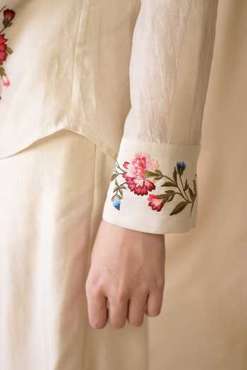 Buy Dried Flowers Ivory Silk, Chanderi Collared Neck Floral Pattern Shirt Online at Aza Fashions Buy_Dried Flowers_Ivory Silk, Chanderi Collared Neck Floral Pattern Shirt _Online_at_Aza_Fashions