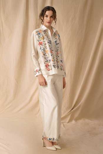 Dried Flowers Silk Chanderi Floral Pattern Shirt 