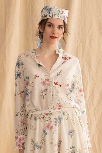 Dried Flowers Ditsy Floral Print Silk Chanderi Shirt 