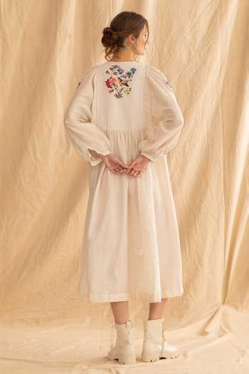 Dried Flowers Silk Chanderi Embroidered Midi Dress 