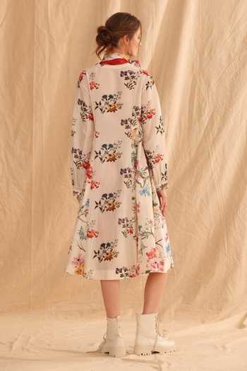 Dried Flowers Floral Print Silk Chanderi Dress 
