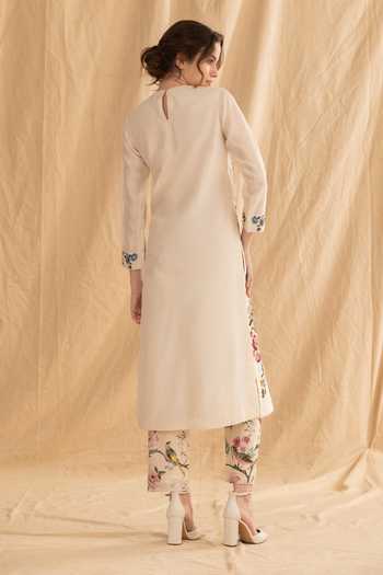 Dried Flowers Embroidered Silk Chanderi Kurta Set  