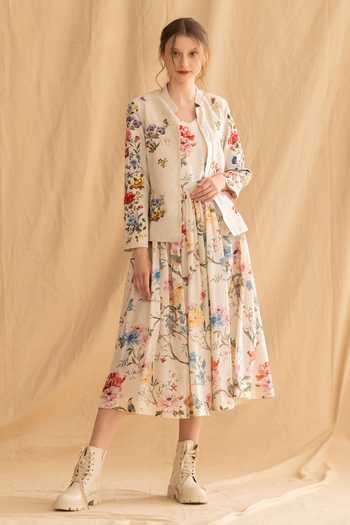 Dried Flowers Floral Embroidered Silk Chanderi Jacket 