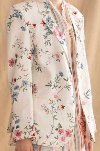 Shop_Dried Flowers_Multi Color Cotton, Linen Notched Neck Pure Ditsy Print Jacket _Online_at_Aza_Fashions