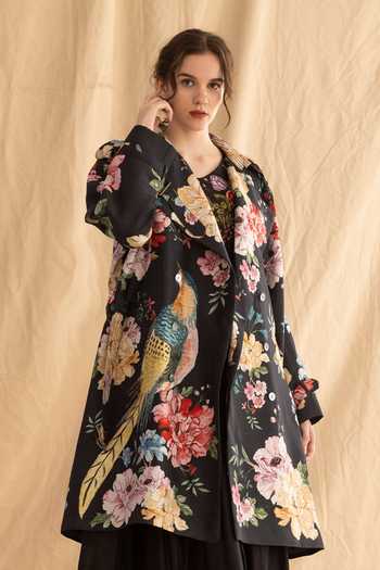 Dried Flowers Floral Print Raw Silk Jacket 