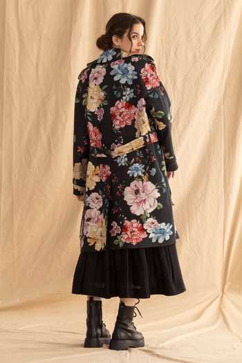 Dried Flowers Floral Print Raw Silk Jacket 