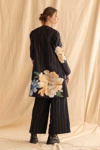 Dried Flowers Stripe Print Raw Silk Jacket 
