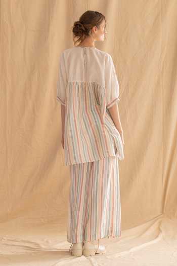 Dried Flowers Embroidered Stripe Pattern Tunic & Pant Set 