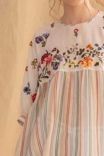 Buy_Dried Flowers_Multi Color Silk, Chanderi, Linen Embroidered Stripe Pattern Tunic And Pant Set _Online_at_Aza_Fashions
