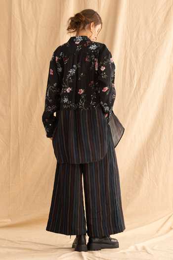 Dried Flowers Floral & Stripe Pure Linen Shirt & Pant Set 