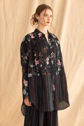 Buy Dried Flowers Black Linen Collared Neck Floral And Stripe Pure Shirt & Pant Set Online at Aza Fashions Buy_Dried Flowers_Black Linen Collared Neck Floral And Stripe Pure Shirt & Pant Set _Online_at_Aza_Fashions