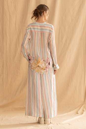Dried Flowers Stripe Pattern Shirt & Pant Set 