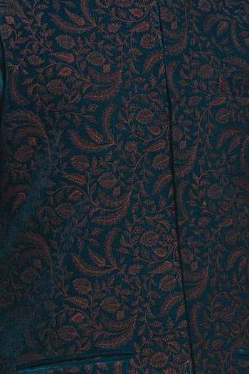 Rng Safawala Blue Velvet, Cotton, Silk Embroidery Thread Bundi And Kurta Set For Kids Online at Aza Fashions Rng Safawala_Blue Velvet, Cotton, Silk Embroidery Thread Bundi And Kurta Set For Kids_Online_at_Aza_Fashions