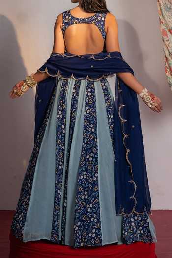 Redpine Designs Floral Print Lehenga Set With Dupatta For Kids