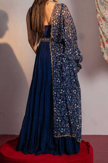 Redpine Designs Floral Print Tiered Anarkali Set For Kids