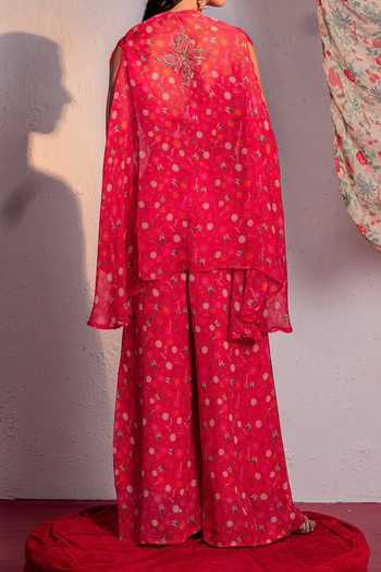 Redpine Designs Floral Embroidered Cape Pant Set For Kids