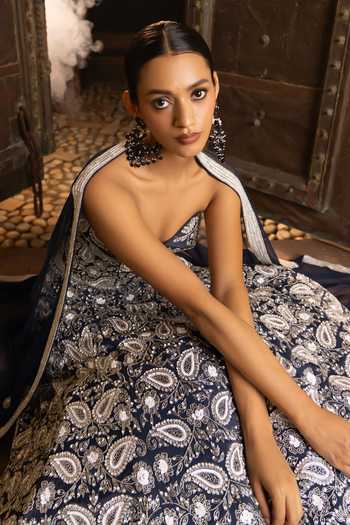 Shop Devkalii Blue Organza Sequins, Beads, Stones, Cut Work Paisley Embroidered Lehenga Set Online at Aza Fashions Shop_Devkalii_Blue Organza Sequins, Beads, Stones, Cut Work Paisley Embroidered Lehenga Set _Online_at_Aza_Fashions