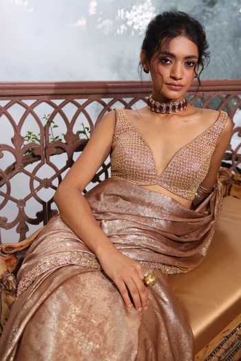 Devkalii Shimmer Saree With Embroidered Blouse 
